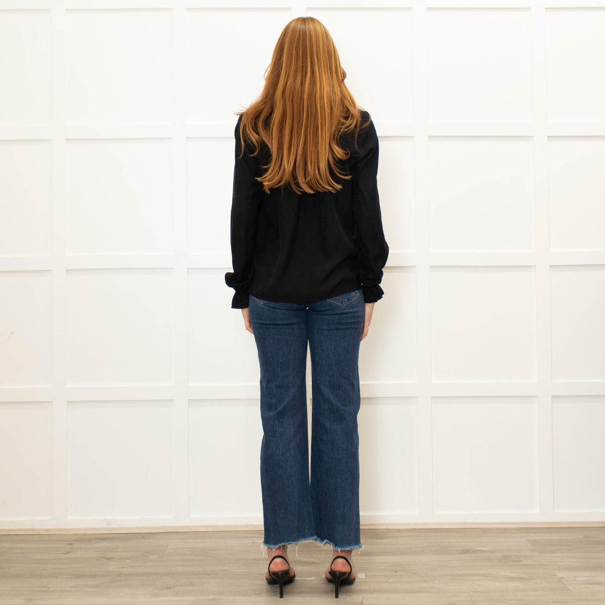 Sezane Black V Neck Leaf Print Blouse