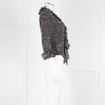 St John Black White Knit Frill Trim Jacket