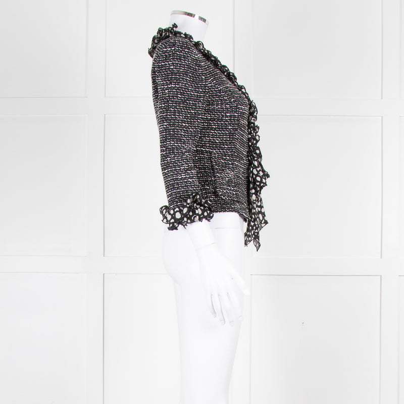 St John Black White Knit Frill Trim Jacket
