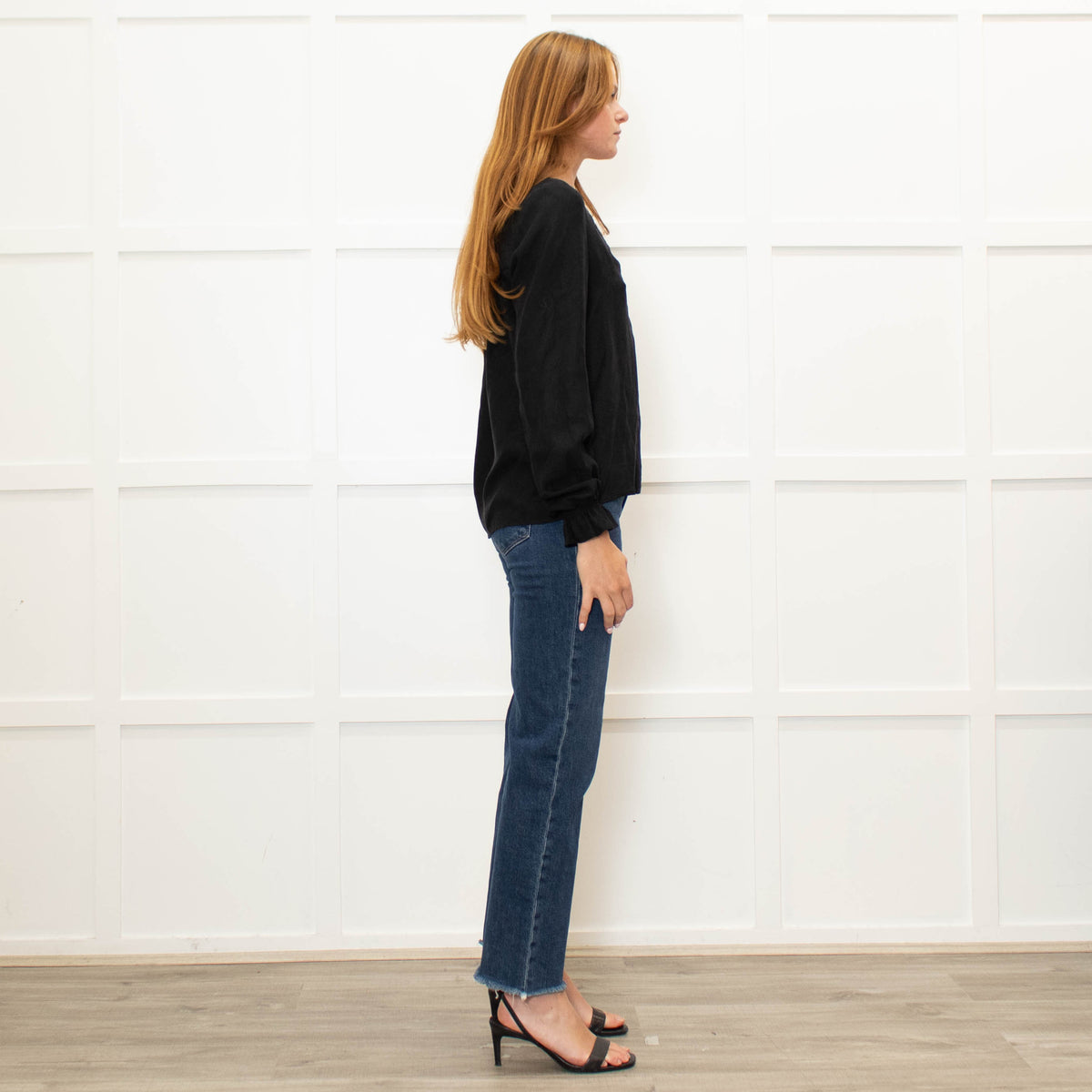 Sezane Black V Neck Leaf Print Blouse