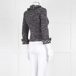 St John Black White Knit Frill Trim Jacket