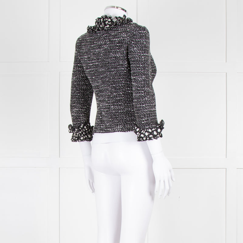St John Black White Knit Frill Trim Jacket