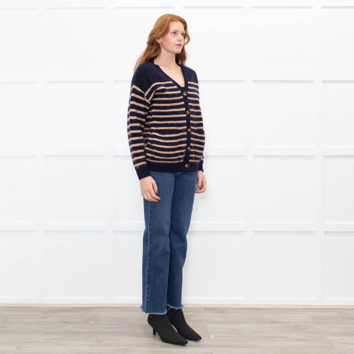 Wyse Blue Tan Striped Mohair Cardigan