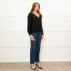 Sezane Black V Neck Leaf Print Blouse