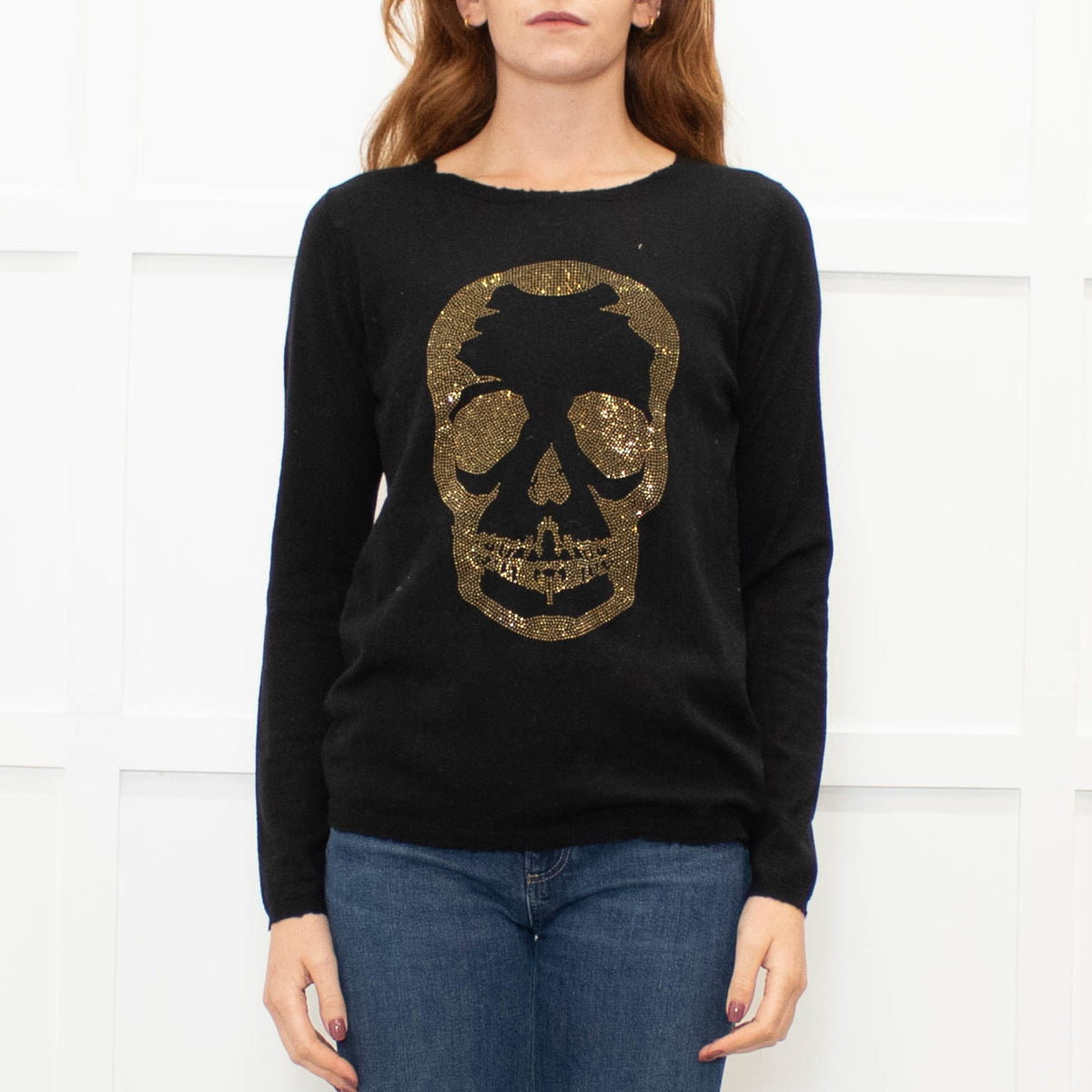 Zadig & Voltaire Black Gold Diamante Skull Fine Cashmere Knit Jumper