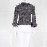 St John Black White Knit Frill Trim Jacket