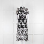 Self-Portrait Black and White Lace Short Sleeve Midi Dress