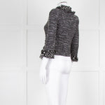 St John Black White Knit Frill Trim Jacket
