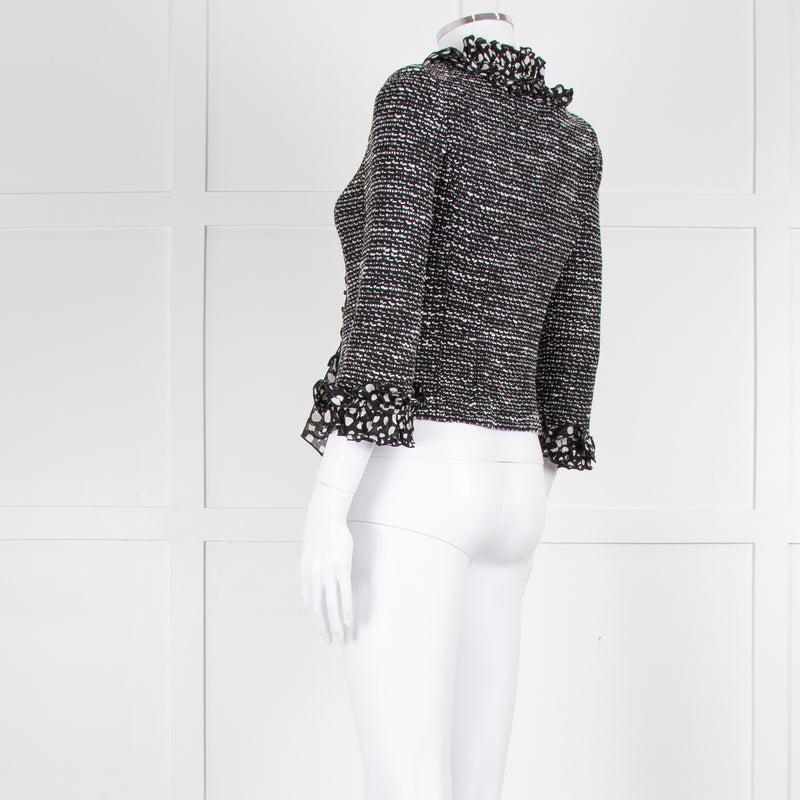 St John Black White Knit Frill Trim Jacket