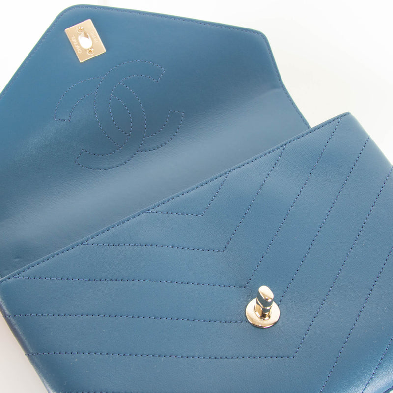 Chanel Blue Calfskin Chevron Coco Gold Tone Hardware Flap Bag