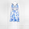 Camilla White Blue Linen V Neck Cut out Embellished Mini Dress