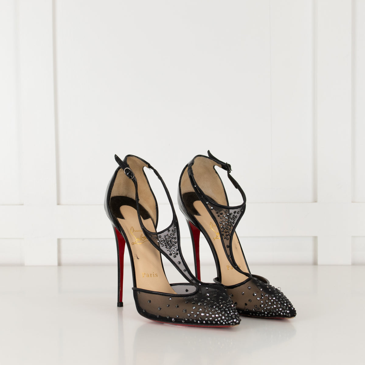 Christian Louboutin Mesh Crystal Pointed Toe Heels