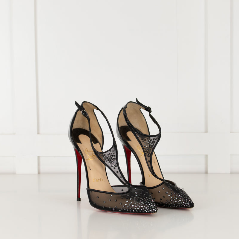 Christian Louboutin Mesh Crystal Pointed Toe Heels