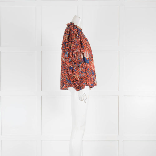 Ulla Johnson Pippa Blouse Red Hibiscus Print