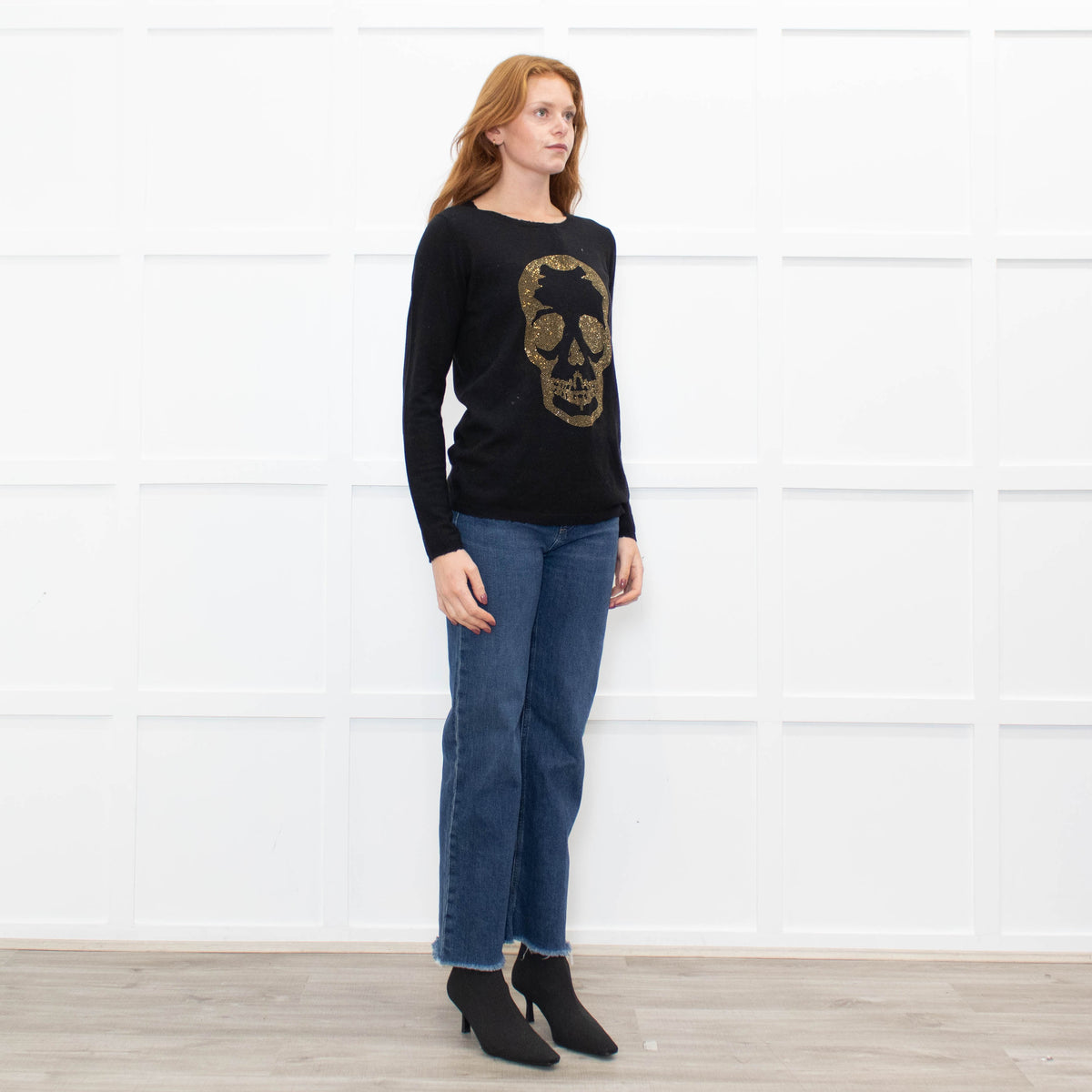 Zadig & Voltaire Black Gold Diamante Skull Fine Cashmere Knit Jumper