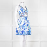 Camilla White Blue Linen V Neck Cut out Embellished Mini Dress