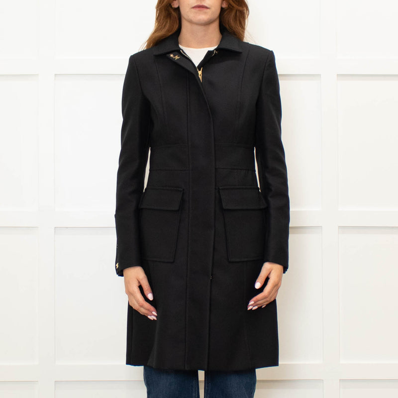 Elisabetta Franchi Black Coat With Zip Front And Patch Pockets