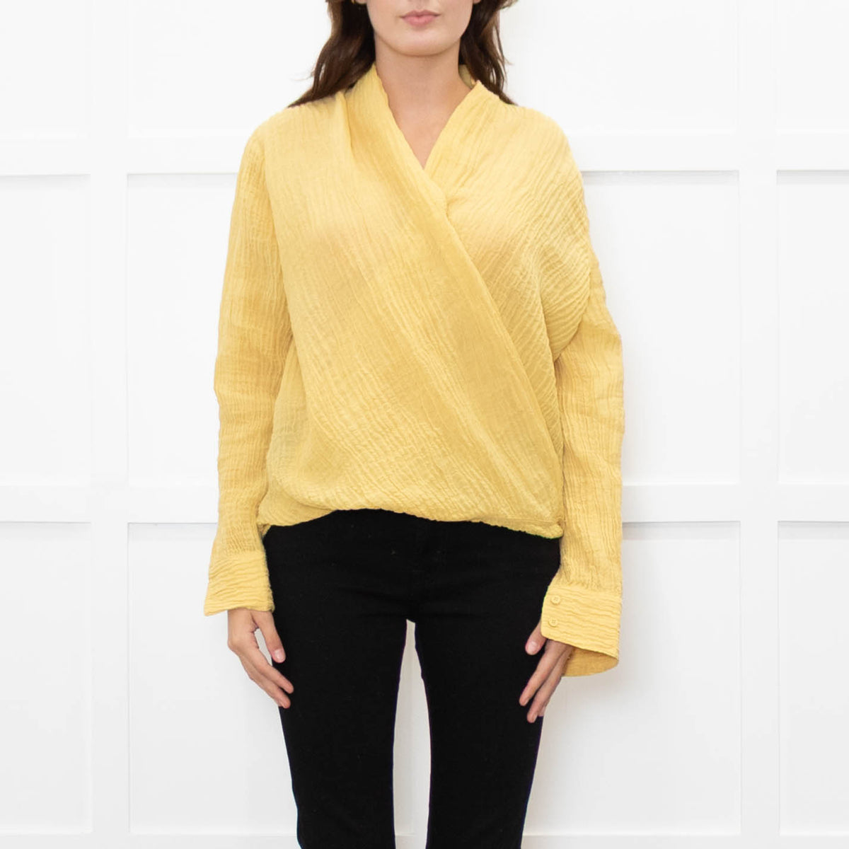 Adolfo Dominguez Yellow Crinkle Wrap Shirt