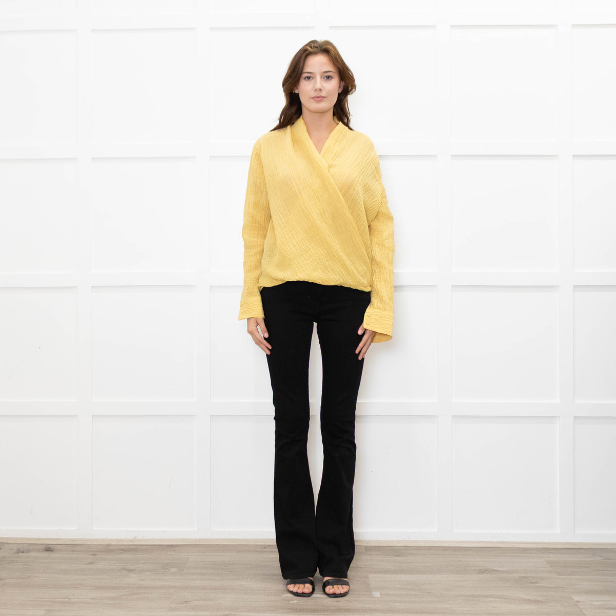 Adolfo Dominguez Yellow Crinkle Wrap Shirt