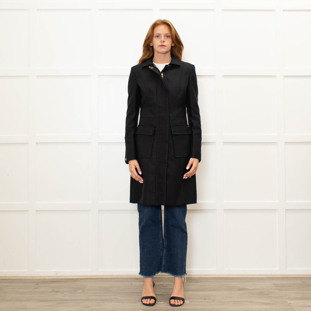 Elisabetta Franchi Black Coat With Zip Front And Patch Pockets