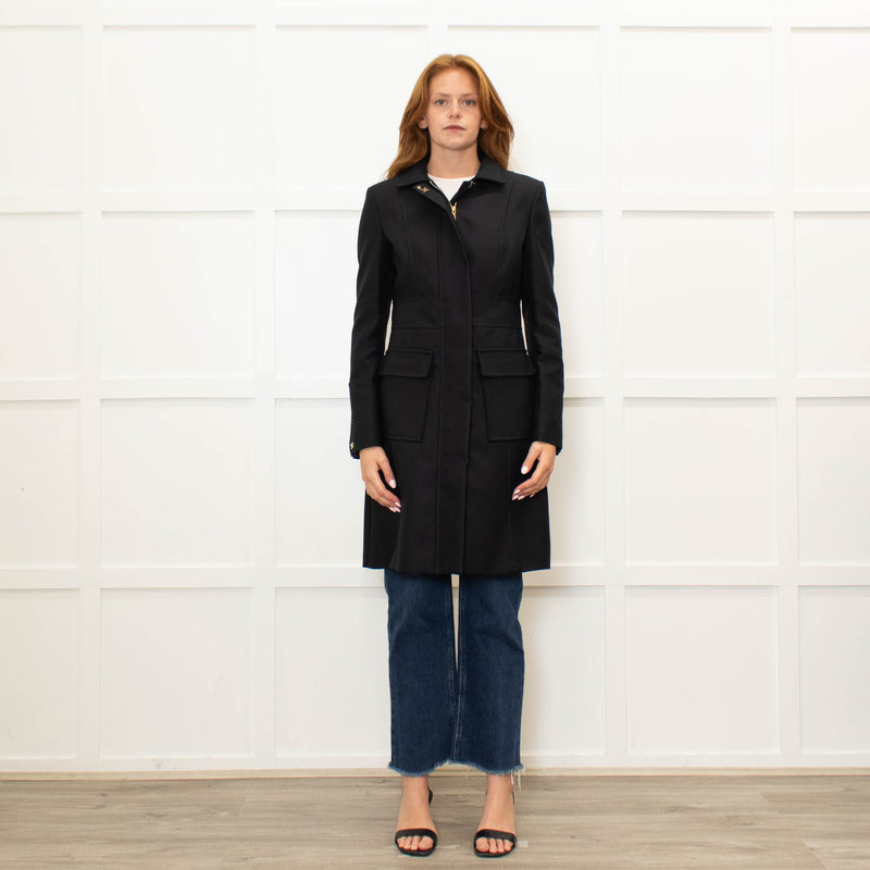 Elisabetta Franchi Black Coat With Zip Front And Patch Pockets