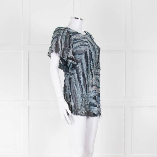 Iro Multicolour Silk Mix Shorlt Sleeve Top With Fringe Detail