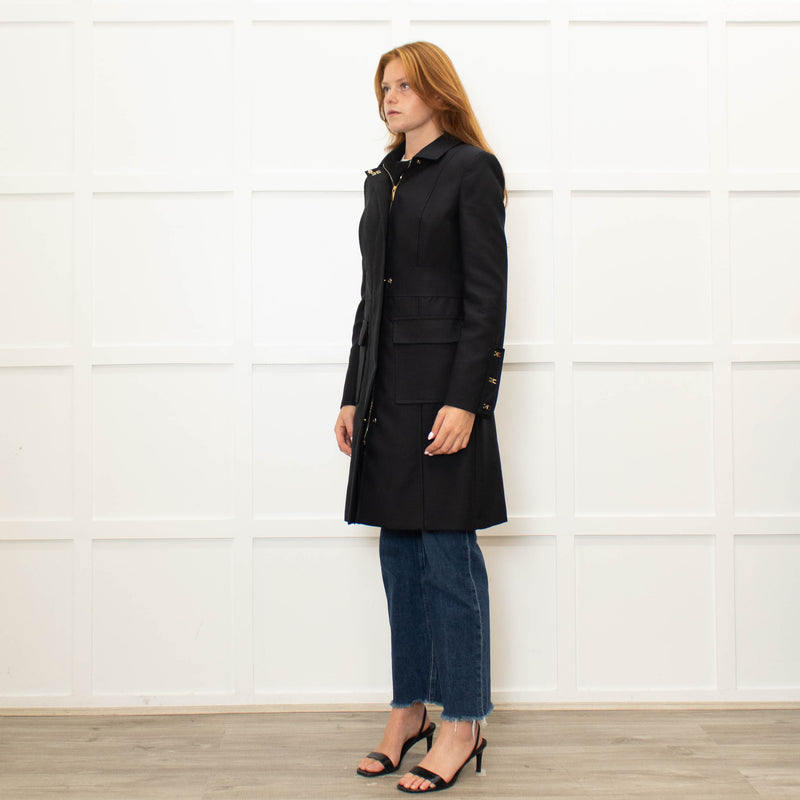 Elisabetta Franchi Black Coat With Zip Front And Patch Pockets