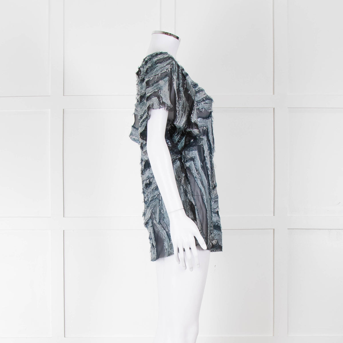 Iro Multicolour Silk Mix Shorlt Sleeve Top With Fringe Detail