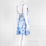 Camilla White Blue Linen V Neck Cut out Embellished Mini Dress