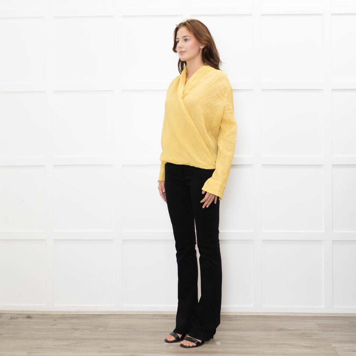 Adolfo Dominguez Yellow Crinkle Wrap Shirt