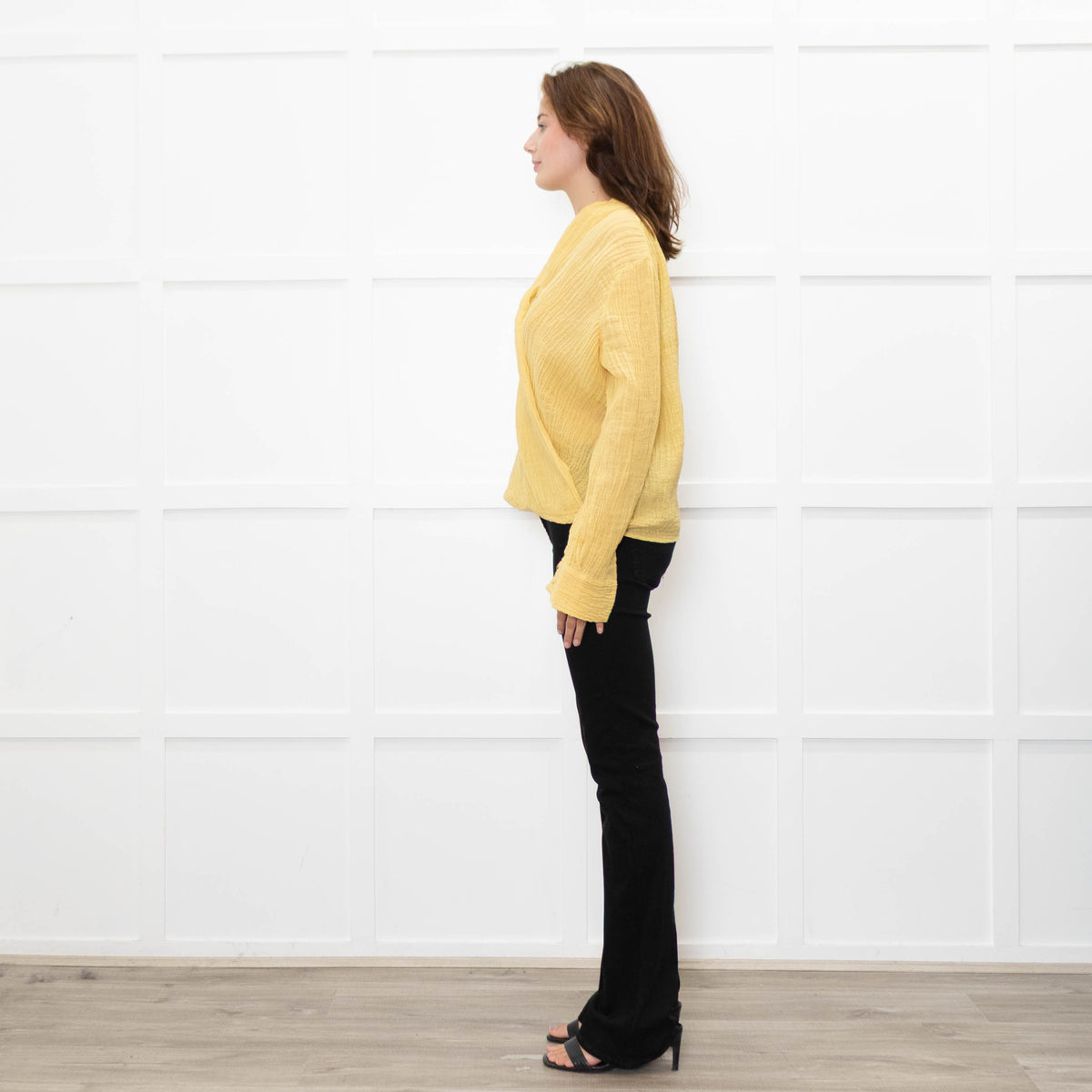 Adolfo Dominguez Yellow Crinkle Wrap Shirt