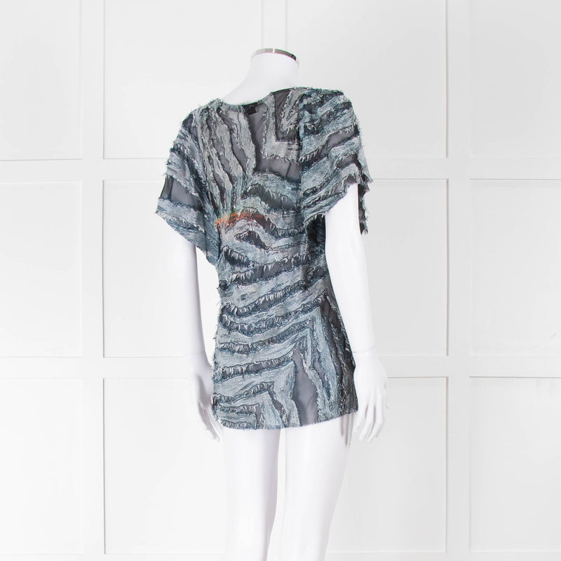 Iro Multicolour Silk Mix Shorlt Sleeve Top With Fringe Detail