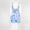 Camilla White Blue Linen V Neck Cut out Embellished Mini Dress