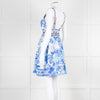Camilla White Blue Linen V Neck Cut out Embellished Mini Dress