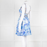 Camilla White Blue Linen V Neck Cut out Embellished Mini Dress