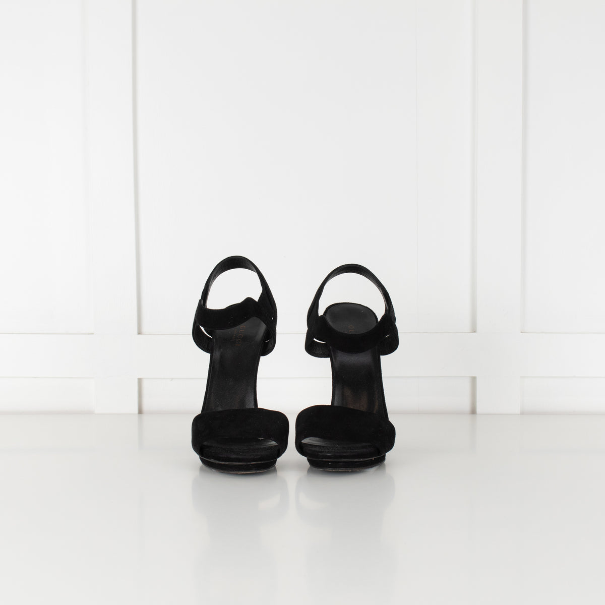 Gucci Black Suede Platform Shoes with Faceted Heels