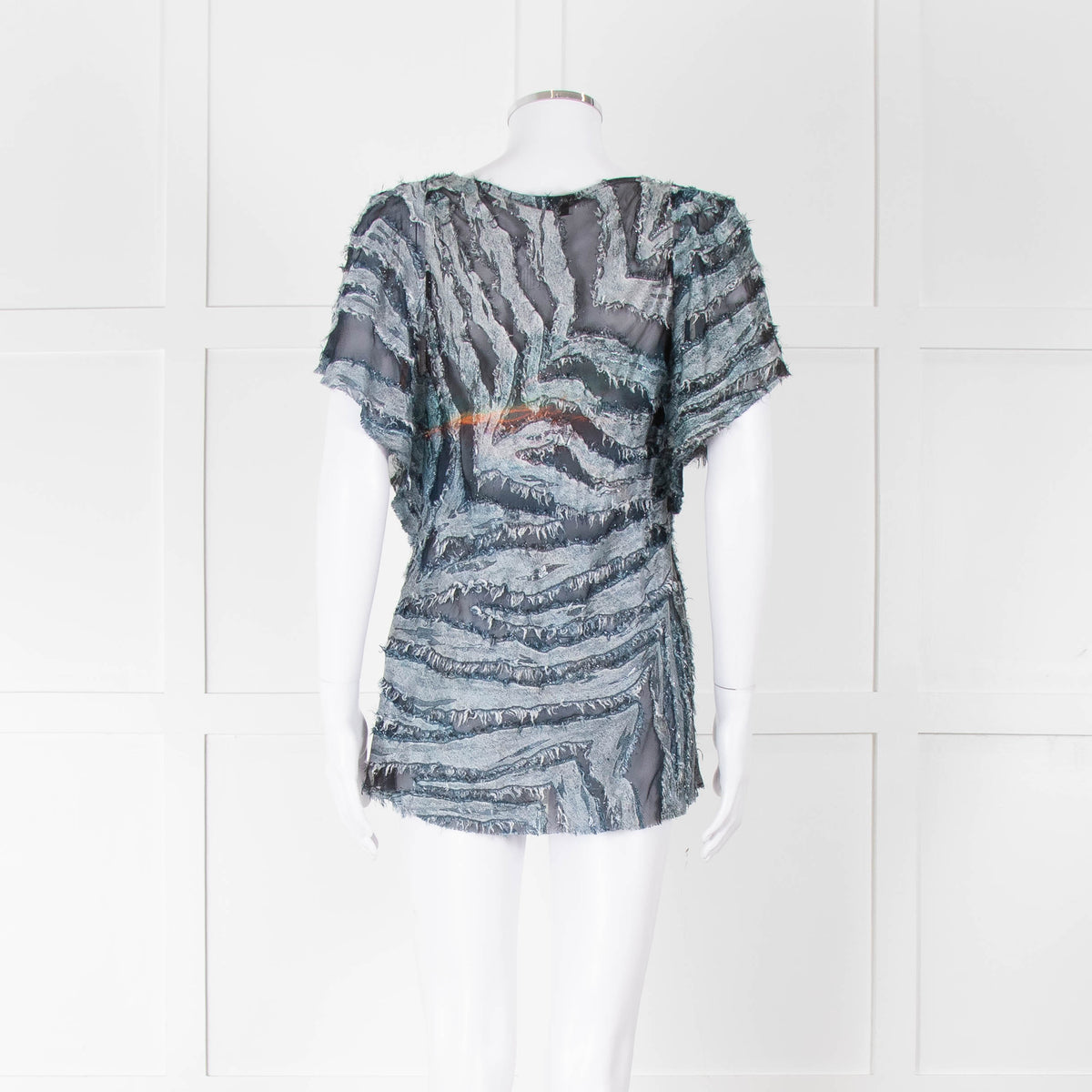Iro Multicolour Silk Mix Shorlt Sleeve Top With Fringe Detail