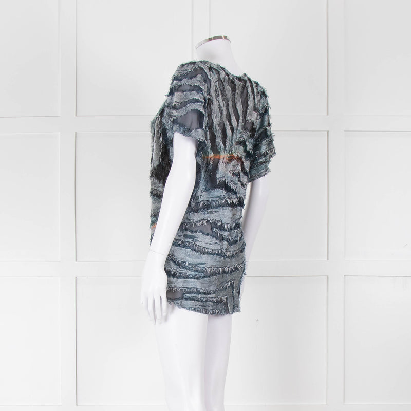 Iro Multicolour Silk Mix Shorlt Sleeve Top With Fringe Detail