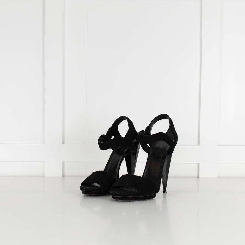 Gucci Black Suede Platform Shoes with Faceted Heels