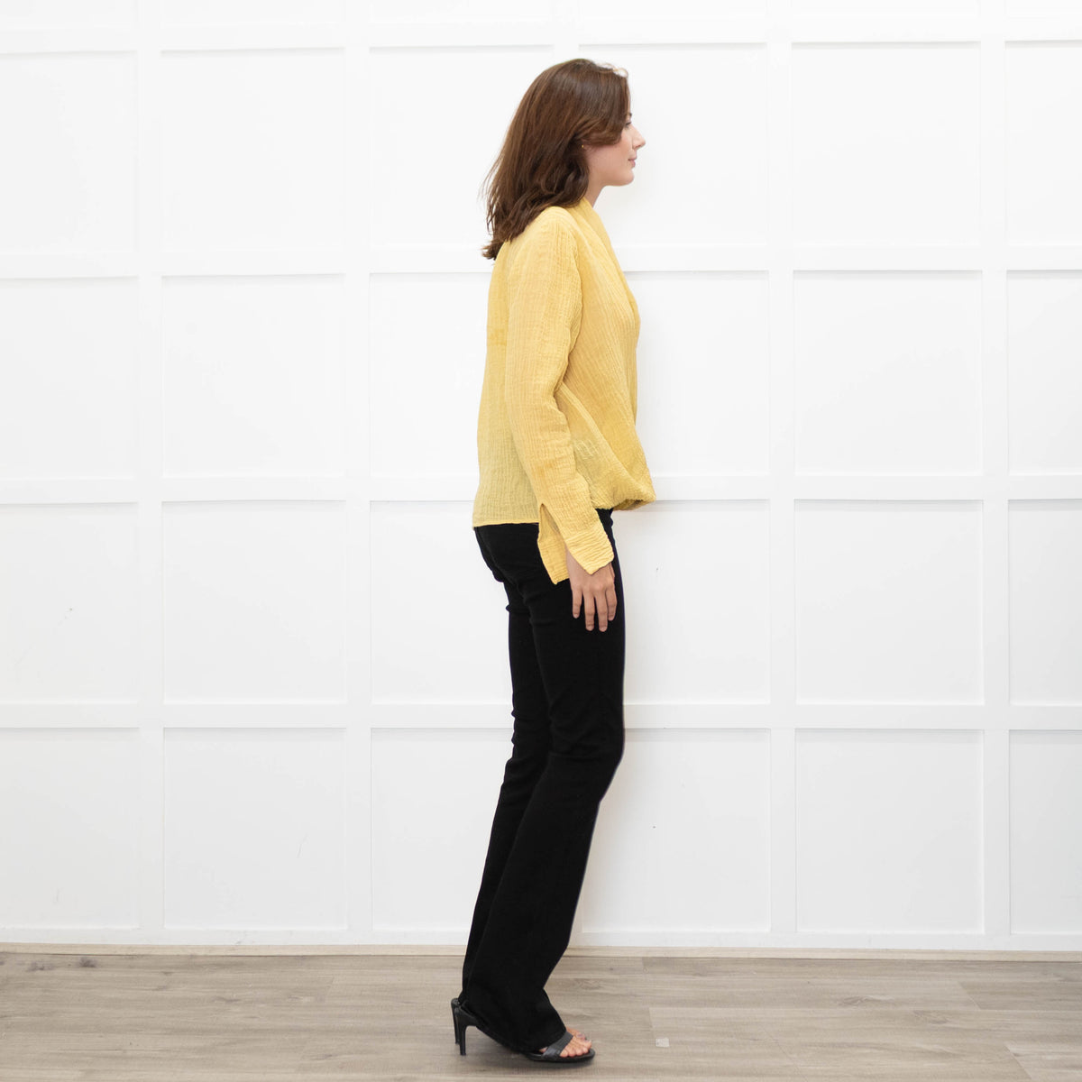 Adolfo Dominguez Yellow Crinkle Wrap Shirt