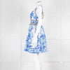 Camilla White Blue Linen V Neck Cut out Embellished Mini Dress