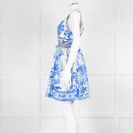 Camilla White Blue Linen V Neck Cut out Embellished Mini Dress