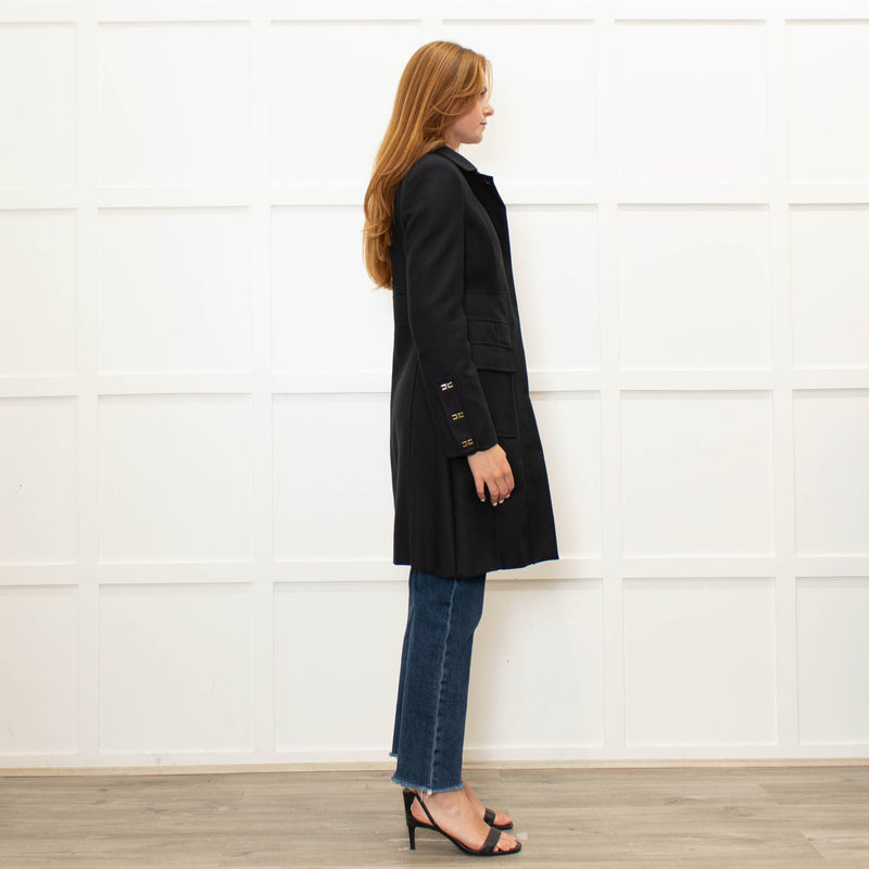 Elisabetta Franchi Black Coat With Zip Front And Patch Pockets