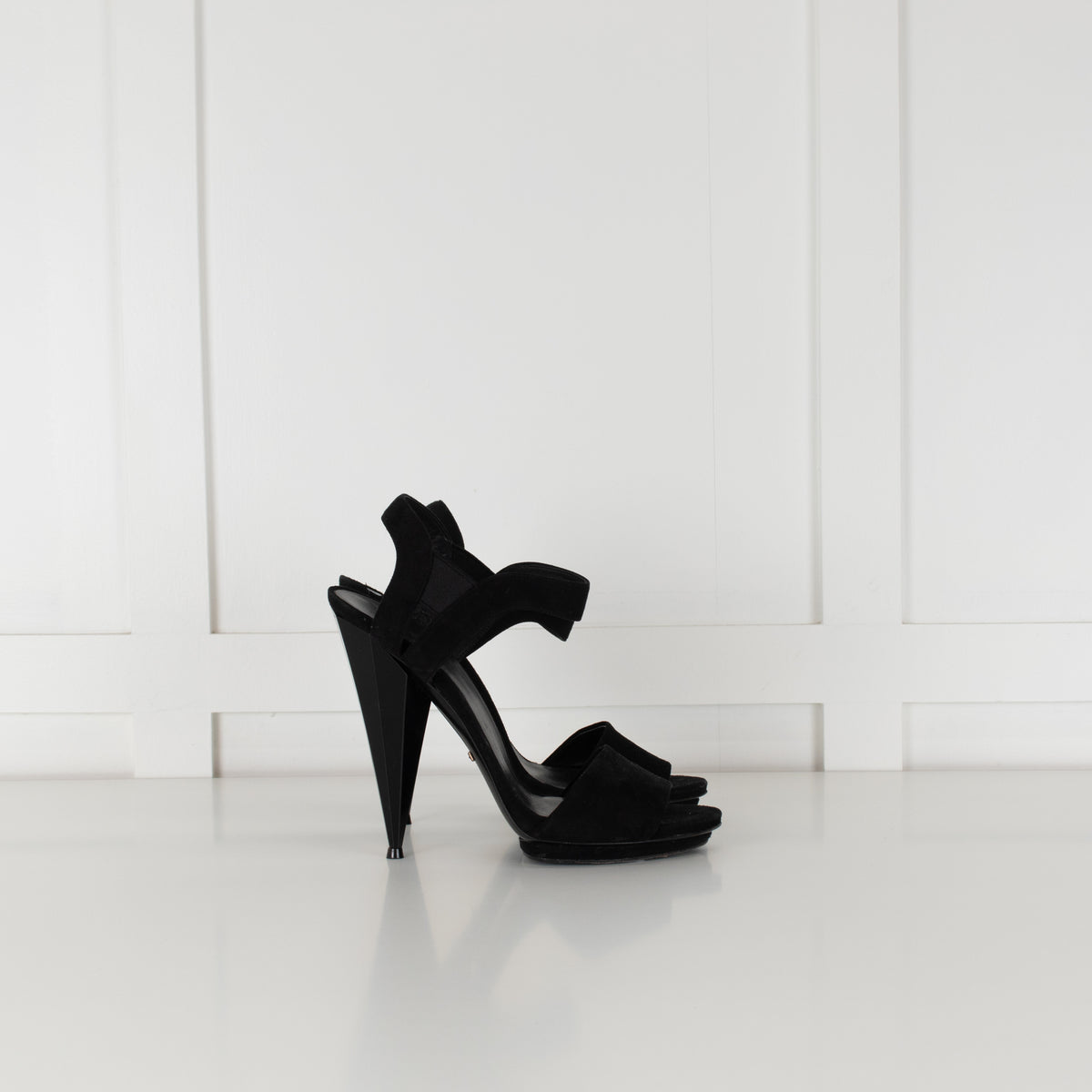 Gucci Black Suede Platform Shoes with Faceted Heels