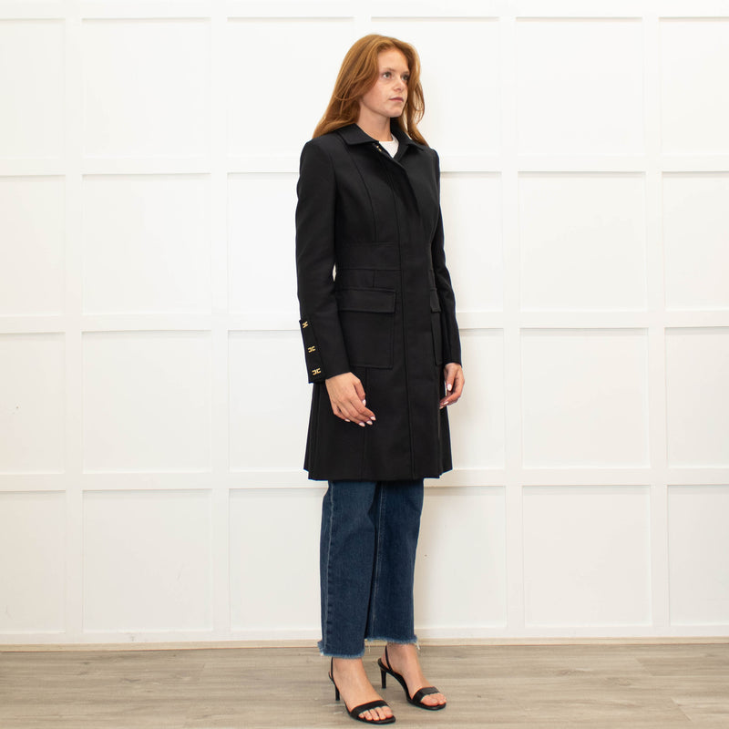 Elisabetta Franchi Black Coat With Zip Front And Patch Pockets