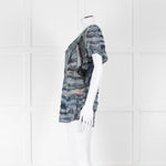Iro Multicolour Silk Mix Shorlt Sleeve Top With Fringe Detail