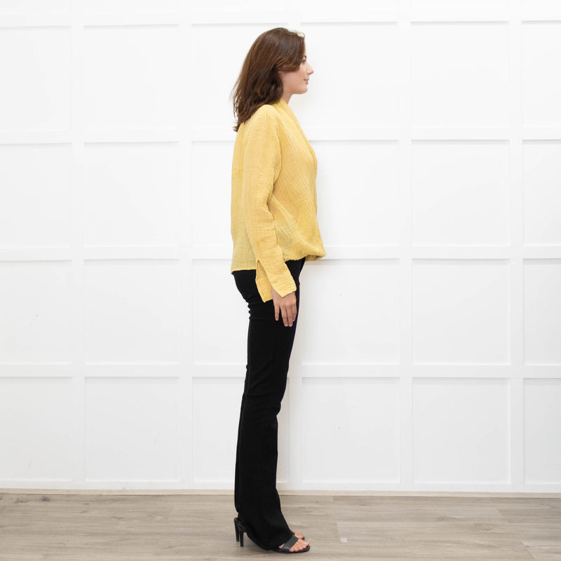 Adolfo Dominguez Yellow Crinkle Wrap Shirt