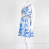 Camilla White Blue Linen V Neck Cut out Embellished Mini Dress