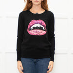 Markus Lupfer Black Pink White Lips Sequins Merino Wool Jumper