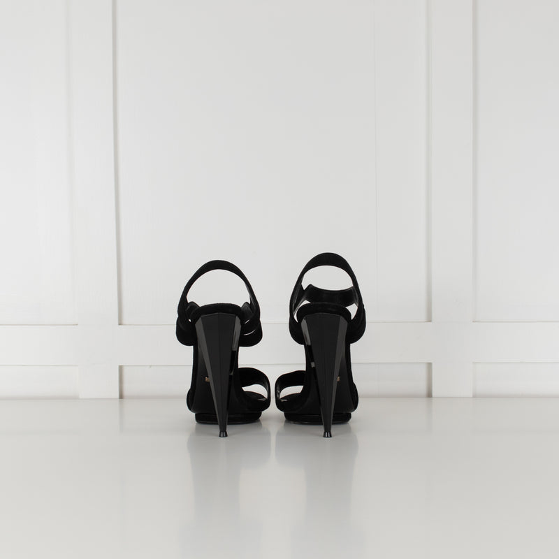 Gucci Black Suede Platform Shoes with Faceted Heels